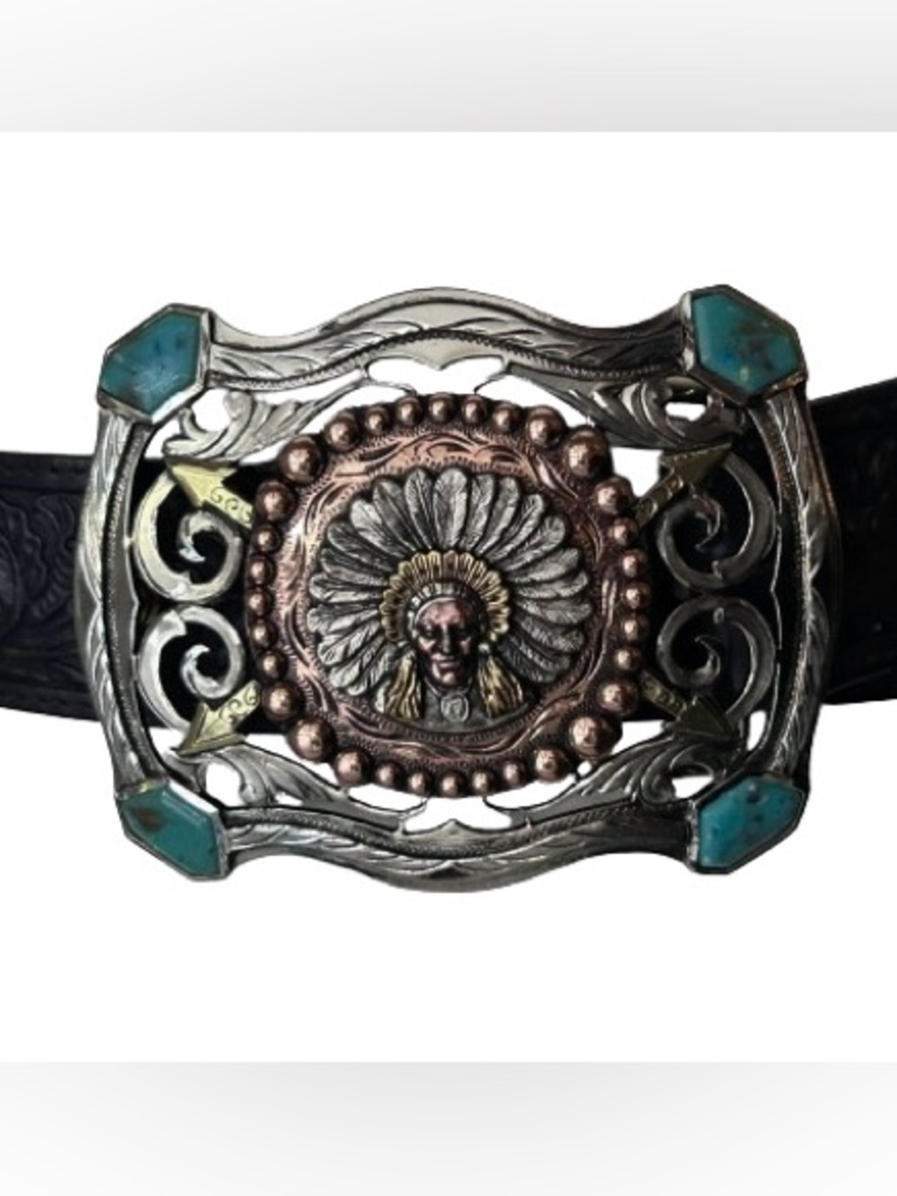 Tooled Leather TONY LAMA Native American Western Country Women Belt Medium Large